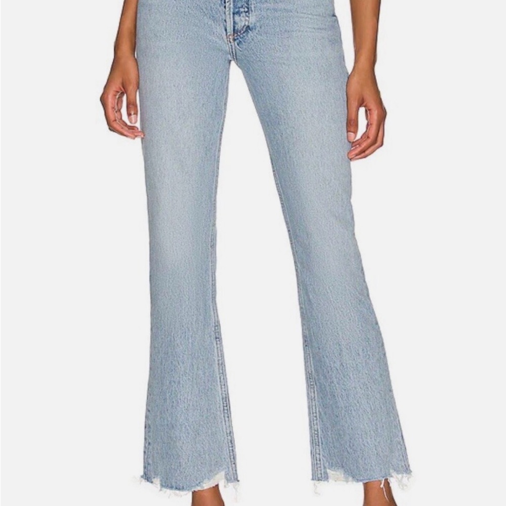 Agolde Light Blue Boot Cut Jeans with Frayed Hem